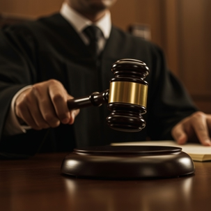 judge holding gavel at desk